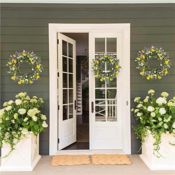 Artificial Spring Wreath 22Inch Spring Wreaths for Front Door Summer Door Wreath - Picture 3 of 6